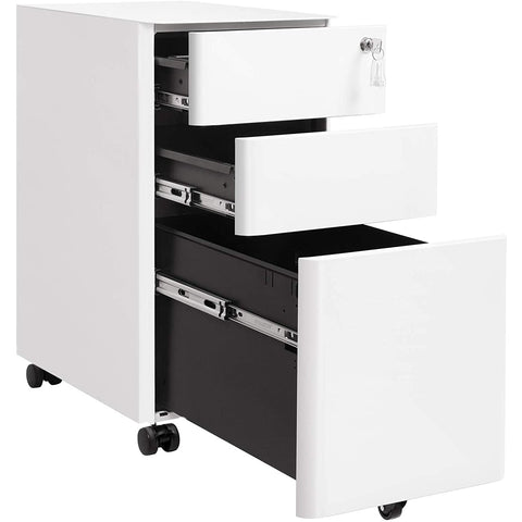 Rootz File Cabinet - Mobile File Cabinet - Office Cabinet - On Wheels - White