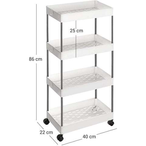 Rootz Kitchen trolley - Bathroom trolley - Kitchen trolley - On wheels - White - 40 x 22 x 86 cm