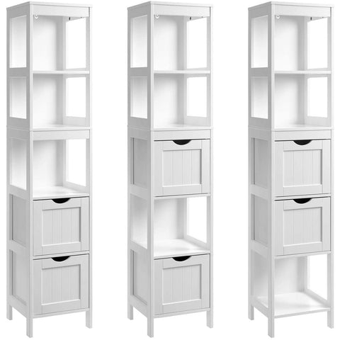 Rootz Storage Cabinet - Bathroom Cabinet - 2 Drawers - 3 Open Compartments - 30 x 30 x 141.5 cm - White
