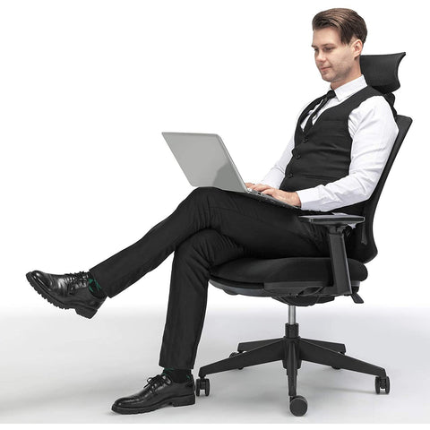Rootz Office chair - Swivel chair - Headrest - Adjustable height - Rocker function - Lumbar support - Ergonomic - Black - Plastic - Mesh - 68.5 x 70 x (116-133) cm