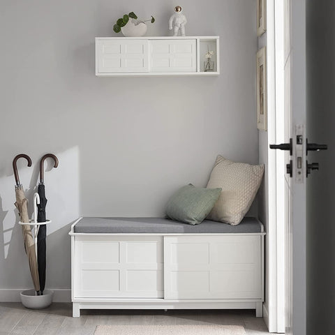 Rootz Floating Wall Shelf - Wall Storage Cabinet Unit with Sliding Doors - W75 x D20 x H23cm