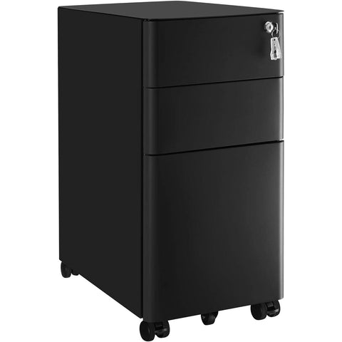 Rootz Scottsbluff File Cabinet - Roll Container - Drawer Cabinet - Wheels - Lock - Documents - Letter Format - Suspension File - Black - Steel - 30 x 46 x 59.2 cm