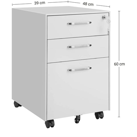 Rootz Drawer Unit - Filing Cabinet - Storage Cabinet - On Wheels - 3 Drawers - Storage Space - White - Steel - 39 x 48 x 60 cm 33 x 38 x 63 cm