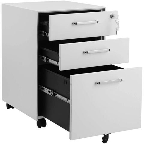 Rootz Drawer Unit - Filing Cabinet - Storage Cabinet - On Wheels - 3 Drawers - Storage Space - White - Steel - 39 x 48 x 60 cm 33 x 38 x 63 cm