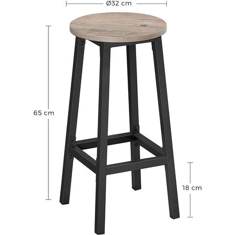 Rootz Bar Stools - Set Of 2 - Kitchen Chair - Metal Frame - Processed Wood - Gray - 32 x 65 cm
