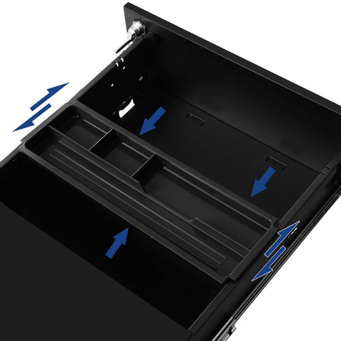 Rootz Rollcontainer - Steel Rolling Bin - Mobile Filing Cabinet - Lockable with 3 Drawers - File Storage - Office Supplies, Office, Home Office - Black