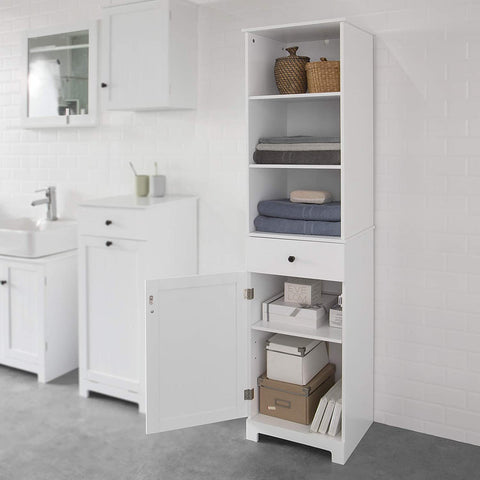 Rootz Tall Bathroom Cabinet - Bathroom Storage - Cabinet with 3 Shelves - 1 Drawer - 1 Cabinet