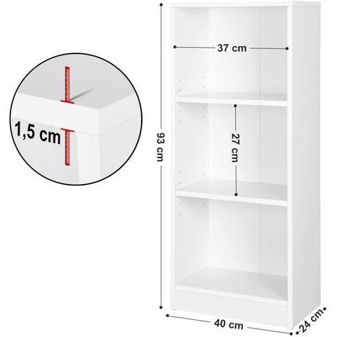 Rootz Bookcase with 3 shelves - Cabinet with adjustable shelves - 40 x 24 x 93 cm