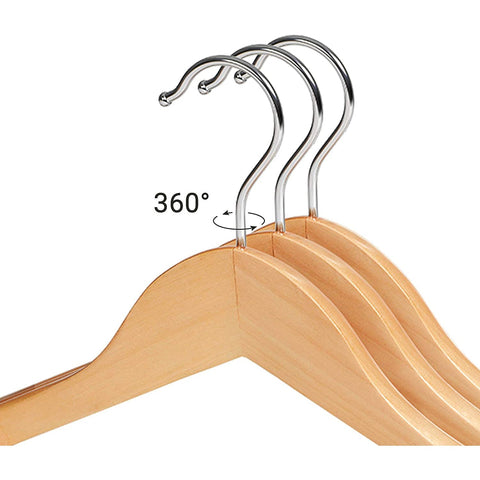Rootz Pakhangers - Clothes Hangers - Set Of 6 - Solid Wood - Anti-Slip - Swivel Hook - Brown - 44 x 5.5 x 23 cm