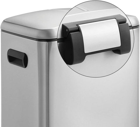 Rootz Trash Can - Waste Separation - 40 L - Pedal Bin - Metal - Handles - Softclose - Silver - 44.5 x 36 x 60 cm