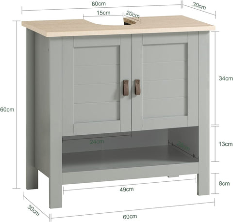 Rootz Under Sink Cabinet Bathroom - Vanity Unit - Bathroom Storage Cabinet with Double Doors - W60 x D30 x H60cm