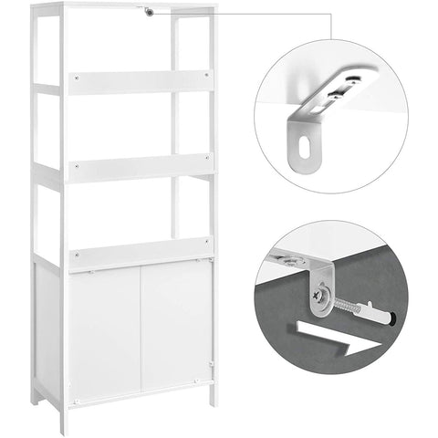 Rootz Storage Cabinet - High Cabinet - Bathroom Cabinet - 3 Open Compartments - 1 Drawer - 2 Doors - White - 60 x 32.5 x 154 cm