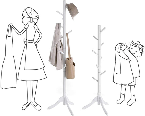 Rootz Coat Rack - Tree-shaped - Freestanding - 8 Hooks - Solid Wood - Rubberwood - White - ?57 x 57 x 177 cm