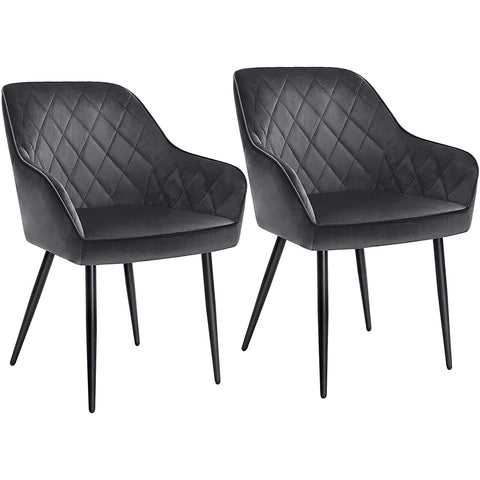 Rootz Dining Chairs - Set Of 2 - Kitchen Chairs - Upholstered - Velvet - Metal - Gray / Blue - 62.5 x 60 x 85 cm