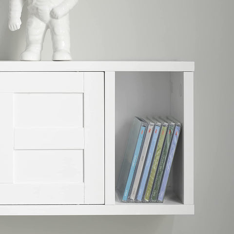 Rootz Floating Wall Shelf - Wall Storage Cabinet Unit with Sliding Doors - W75 x D20 x H23cm