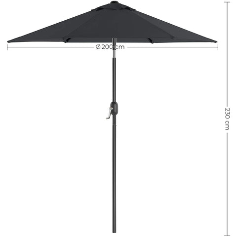 Rootz Parasol - Market Parasol - Garden Parasol - UV Protection - UPF 50+ - Metal - Bendable - Gray - 200 cm