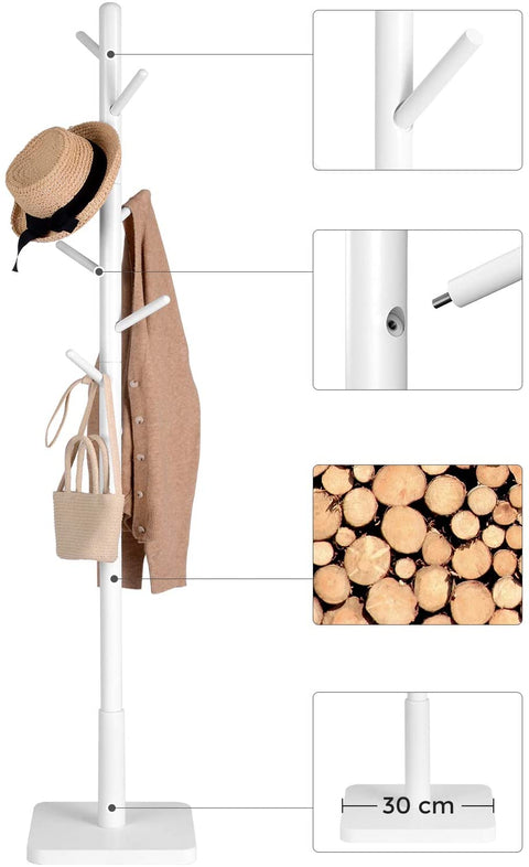 Rootz Coat Rack - Clothes Rack - Solid Wood - Tree Shape - 8 Hooks - White - Rubberwood - 30 x 30 x 175 cm