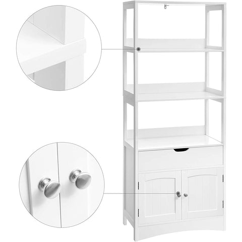 Rootz Storage Cabinet - High Cabinet - Bathroom Cabinet - 3 Open Compartments - 1 Drawer - 2 Doors - White - 60 x 32.5 x 154 cm