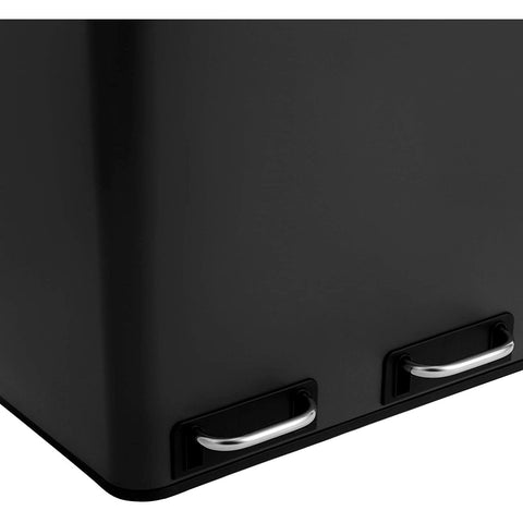 Rootz 54L Trash Can - Pedal Bin - Recycling - 3 Compartments - Soft-Close - Inner Bins - Carrying Handles - 61.5 x 31.5 x 56 cm - Black