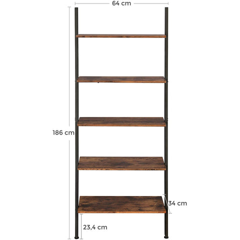 Rootz Wall rack - Bookcase - Wall cabinet - 5 shelves - Brown-Black - 64 x 34 x 186 cm