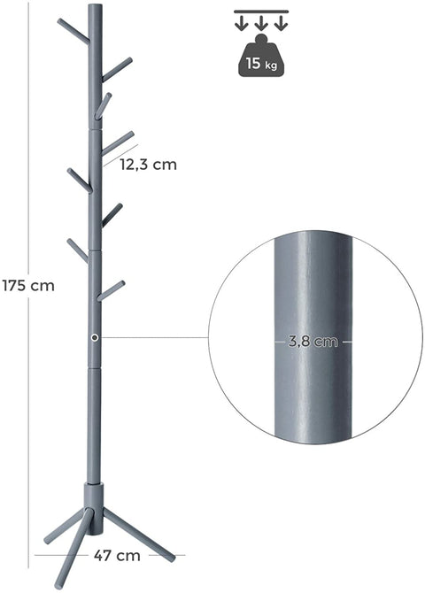 Rootz Coat rack - Freestanding - Clothes stand - Solid Wood - 8 Hooks - Tree-shaped - Gray / White - 47 x 47 x 175 cm