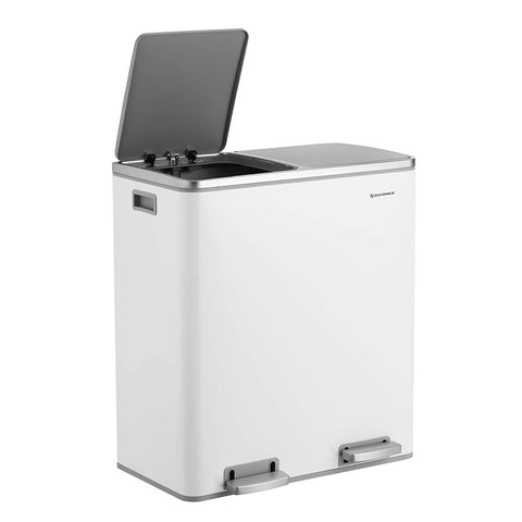 Rootz Trash Can - Pedal Bin - 30 Liter - 2 Compartments - Waste Separation - Plastic - Inner Bucket - Soft Close - Airtight - 58.6 x 32 x 65 cm
