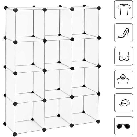 Rootz Storage Rack - Compartment Cabinet - Plastic - Shelf System - Adjustable - White - Transparent - 93 x 31 x 123 cm