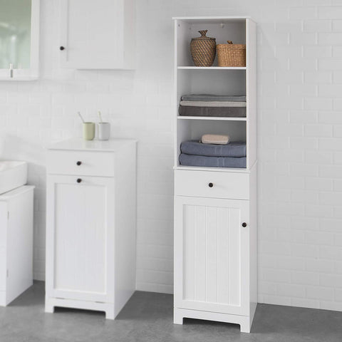 Rootz Tall Bathroom Cabinet - Bathroom Storage - Cabinet with 3 Shelves - 1 Drawer - 1 Cabinet