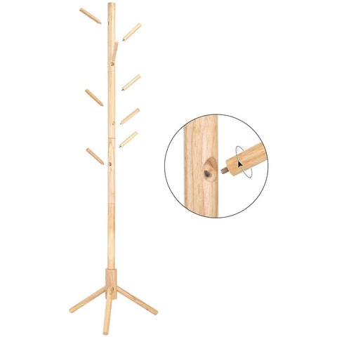 Rootz Coat Rack - Freestanding - Solid Wood - Tree Shaped - 8 Hooks - Natural Color - 47 x 47 x 175 cm