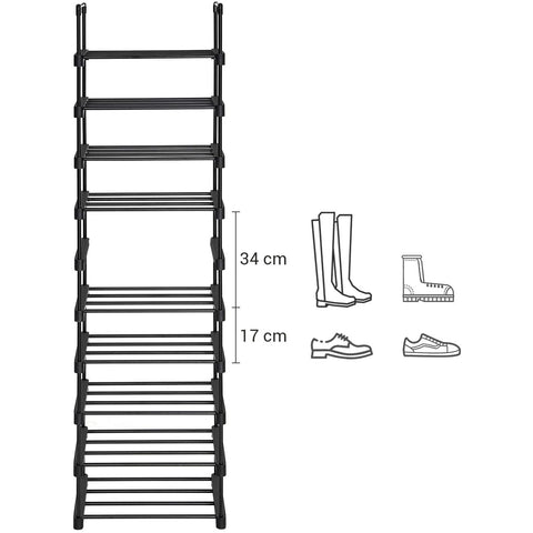 Rootz Storage Rack - 10 Levels - Shoe Cabinet - Shoe Rack - 45 x 30 x 174 cm - Black