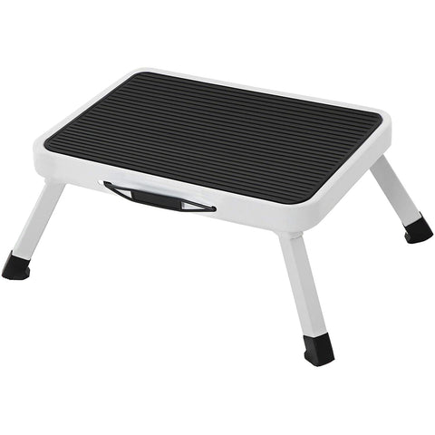 Rootz Step Stool - Foldable - Anti-Slip - Compact - Small - Stool - Camping Stool - TÜV Süd Certified - Black- White - 37.5 x 4 x 26.5 cm