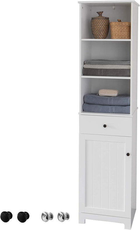 Rootz Tall Bathroom Cabinet - Bathroom Storage - Cabinet with 3 Shelves - 1 Drawer - 1 Cabinet