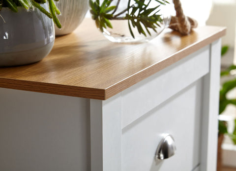Rootz Sideboard - Tall Narrow Design with 5 Drawers - Stylish Chest of Drawers for Living Room - Modern White Oak - 53x114x39 cm