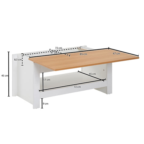 Rootz Coffee Table - Living Room Table with Storage Space - Modern Square Coffee Table - White Oak Design - 85x47x45 cm