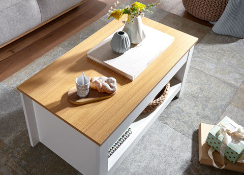 Rootz Coffee Table - Living Room Table with Storage Space - Modern Square Coffee Table - White Oak Design - 85x47x45 cm