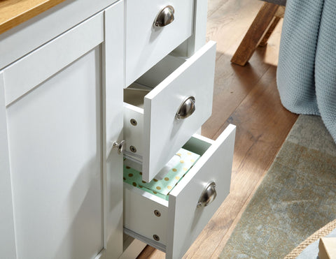 Rootz Sideboard with 3 Drawers - Modern Design High Sideboard with Door - Living Room Chest of Drawers - White Oak - 79x81x35 cm