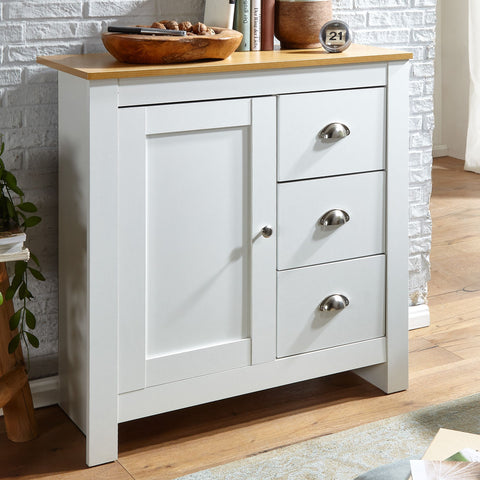Rootz Sideboard with 3 Drawers - Modern Design High Sideboard with Door - Living Room Chest of Drawers - White Oak - 79x81x35 cm