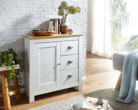Rootz Sideboard with 3 Drawers - Modern Design High Sideboard with Door - Living Room Chest of Drawers - White Oak - 79x81x35 cm