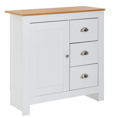 Rootz Sideboard with 3 Drawers - Modern Design High Sideboard with Door - Living Room Chest of Drawers - White Oak - 79x81x35 cm