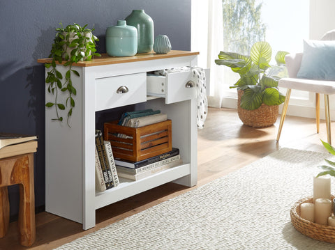 Rootz Console Table - Modern Narrow Design Sideboard - Hallway Filing Table with Drawers & Storage Space - High Hall Table - White Oak - 85x35x76 cm