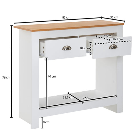 Rootz Console Table - Modern Narrow Design Sideboard - Hallway Filing Table with Drawers & Storage Space - High Hall Table - White Oak - 85x35x76 cm