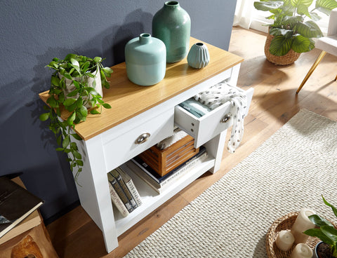 Rootz Console Table - Modern Narrow Design Sideboard - Hallway Filing Table with Drawers & Storage Space - High Hall Table - White Oak - 85x35x76 cm