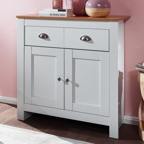 Rootz Sideboard - Modern Chest of Drawers with 2 Drawers - Design High Sideboard with Doors - Living Room Storage - White Oak  - 79x81x34.5 cm