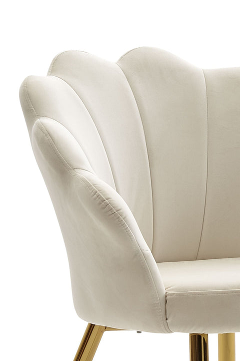 Rootz Tulip Dining Chair - Velvet White - Upholstered Kitchen Chair with Gold Legs - Scandinavian Design Shell Chair - Fabric-Covered Upholstered Chair