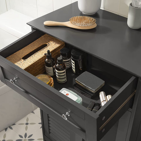 Rootz Bathroom Cabinet - Bathroom Storage - Cabinet Cupboard with Drawer and Double Shutter Doors - Dark Grey