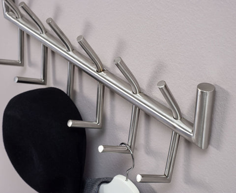 Rootz Wall Coat Rack - Metal Silver - Design Hallway Coat Rack Steel - Wall Panel Hook Rail - Cloakroom Wall - 60x19x10 cm
