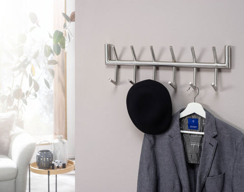 Rootz Wall Coat Rack - Metal Silver - Design Hallway Coat Rack Steel - Wall Panel Hook Rail - Cloakroom Wall - 60x19x10 cm
