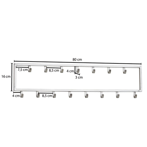 Rootz Wall Coat Rack - Design Hall Coat Rack Steel - Hook Rail Wall Panel - Wardrobe Wall - Hallway Coat Rack - Metal Silver - 80x20x4 cm