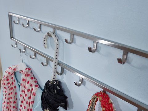 Rootz Wall Coat Rack - Design Hall Coat Rack Steel - Hook Rail Wall Panel - Wardrobe Wall - Hallway Coat Rack - Metal Silver - 80x20x4 cm
