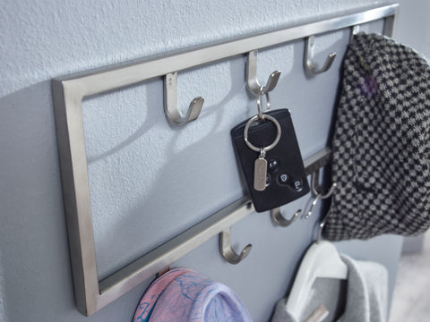 Rootz Silver Metal Wall Coat Rack - Stylish Design for Hallway - Hook Rail Wall Panel - Space-saving Wardrobe Solution - 50x20x4 cm